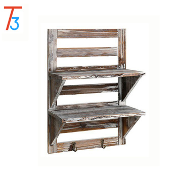 rustic wood wall organizer shelves 2-tier storage rack design