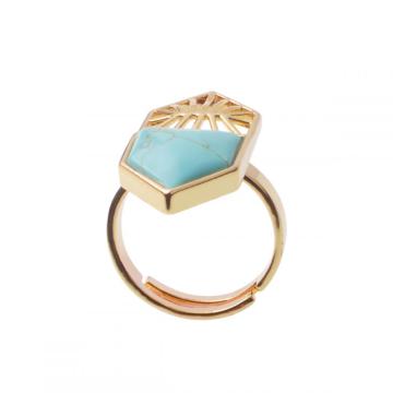 Turquoise Hexagonal Gemstone Beads Engagement Women Shied Rings