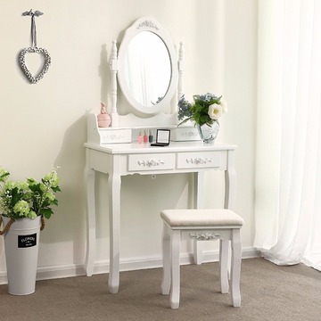 Dressing Table Set ith swivelling mirror and stool, 4 drawers with 2 Dividers