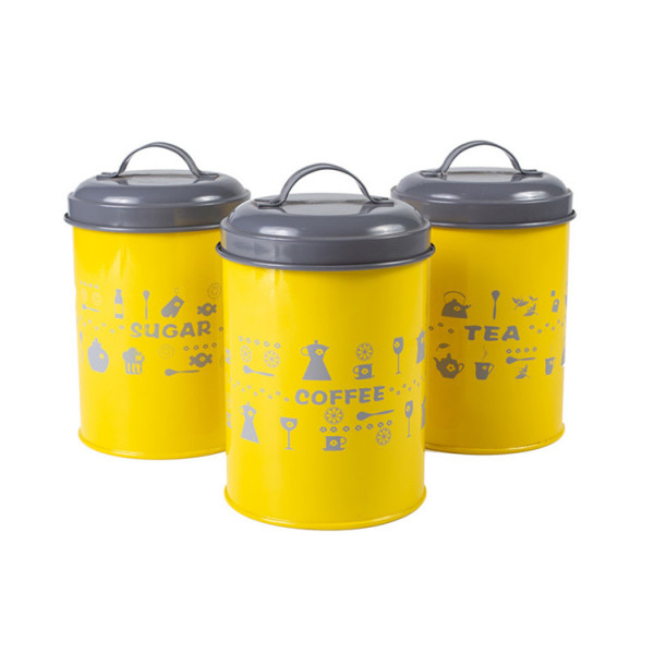 Metal kitchen canister set 3 yellow