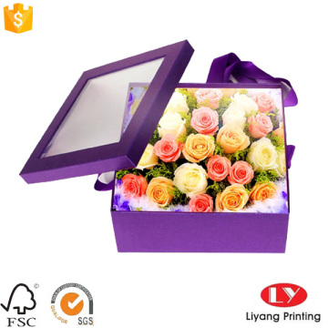 Paper packaging box for flower box with window