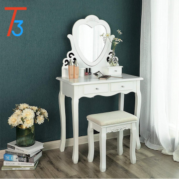 Dressing Table Set with Stool and Heart shape Mirror Vanity Furniture bedroom White