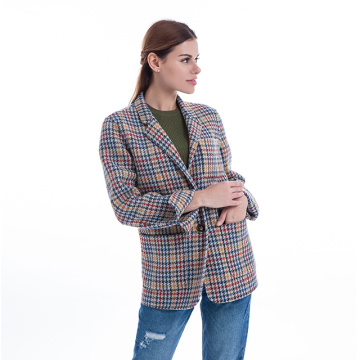 Fashionable thousand-bird checked cashmere overcoat