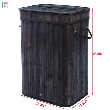 Bamboo Laundry Hamper Storage Basket Folding Dirty Clothes Hamper with Lid Handles and Removable Liner