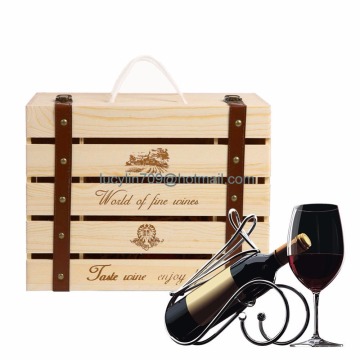 Pine Wood Wooden Wine Storage Gift Box Packaging Box for Four Loaded Bottles