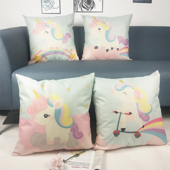 Set of Unicorn Throw Pillow Covers Pink Cute Animal Decorative Cushion Cover Pillow Case for Sofa Bedroom Car Couch 18 x 18 Inch