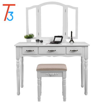 Stylish and simple dressing table with 3 large mirrors and drawers