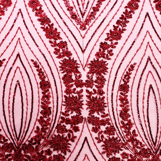 Wine Red Sequin Mesh Lace for Bridal