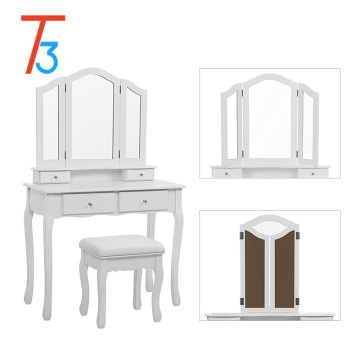 modern dressing tables bedroom with white mirror drawers set
