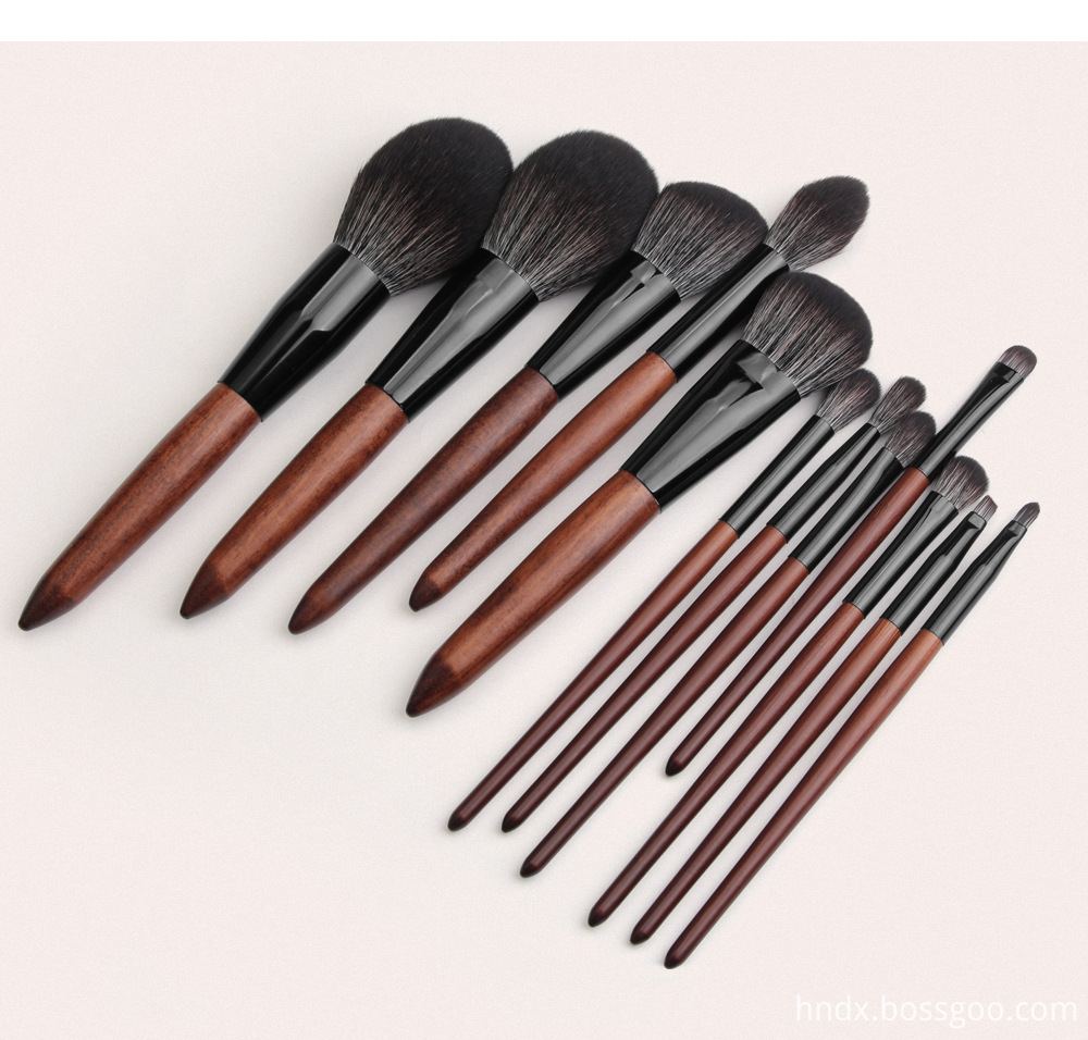 12 Pieces Sandalwood Color Makeup Brushes Set size 8