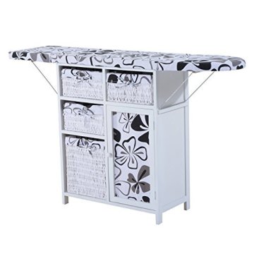 White/Black Wood Wicker Ironing Board with cabinet