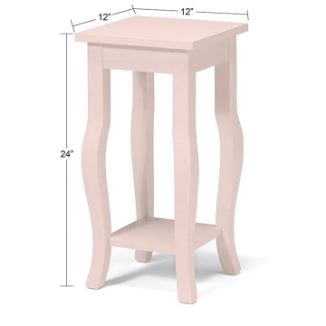 Vintage Pale Pink Wood Pedestal End Table with Curved Legs and Shelf