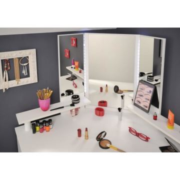 New designs simple white dressing table mirror with drawer