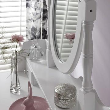 White Vanity Dressing Table Mirror Stool Set with Storage Organizer