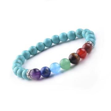 Natural Turquoise Stone Beads Bracelet 8MM 7 Chakra Men Women Bangles Jewellery