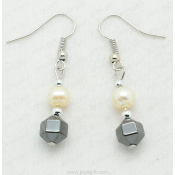 Freshwater pearl hematite beads earring