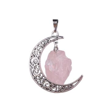 Natural Gemstones Rose Quartz Rough Pendants Necklace Wholesale