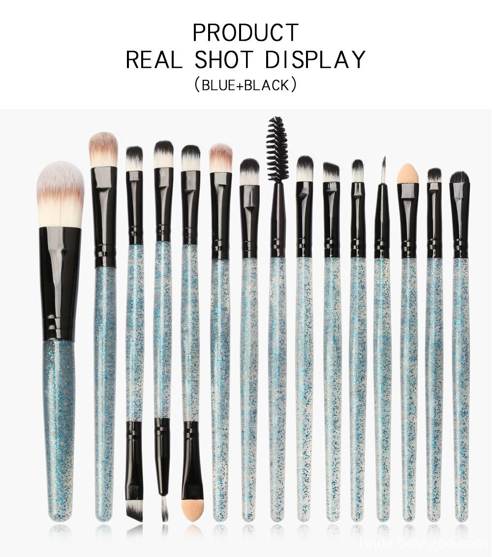 15 Pieces Crystal  Travel Makeup Brushes Set 7-2