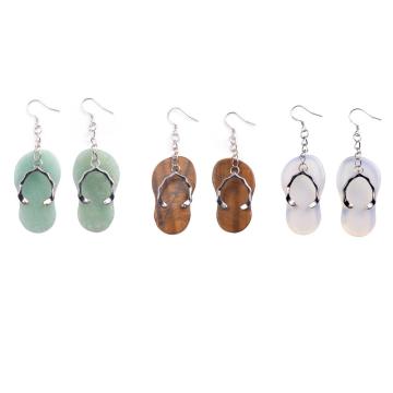 Popular a Pair Plated Silver Natural Tiger Eye Stone Slipper Earring for Gifts