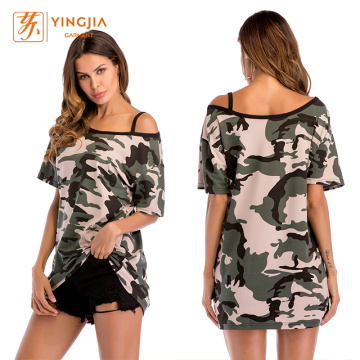 Camouflage Strapless Casual Off-the-Shoulder Women's T-shirt