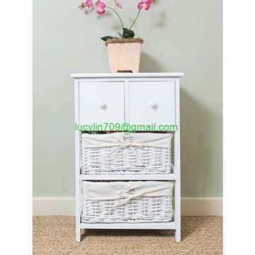 White Nightstand Bedside Table Cabinet Storage End Side Table Wicker Drawers