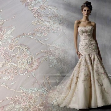Light Color Handwork Beaded Bridal Dress Fabric