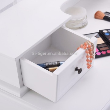 Vanity Table Set White Mirror Drawers Makeup Dressing Table with Cushioned Stool