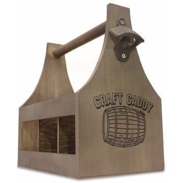 Craft Caddy Attached Bottle Opener Wooden Beer Carrier 6 Six Pack Bottle Caddy Tote Holder