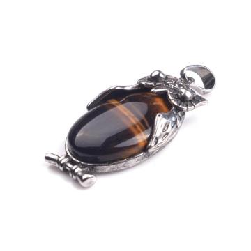 Men's Tiger Eye Stone Pendant Necklace Silver Plated Owl Vintage Necklace Jewelry
