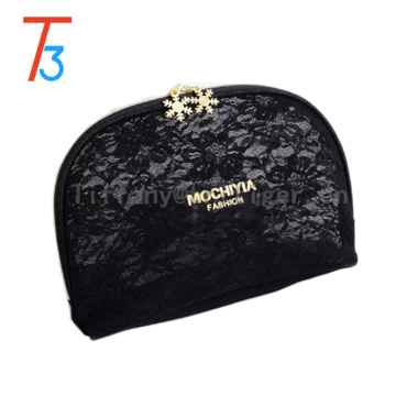 fashion item cosmetic bag leather makeup bag black lace travelling makeup bag