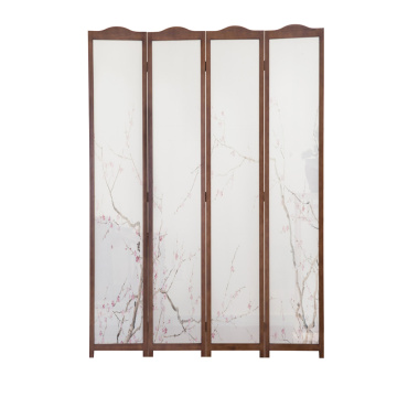 White Traditional Chinese Style Wooden Privacy Screen Folding Room Divider With 4 Panels