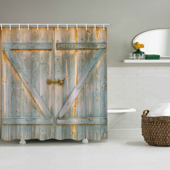Vintage Wooden Door Waterproof Shower Curtain Antique Timber Furniture Bathroom Decor