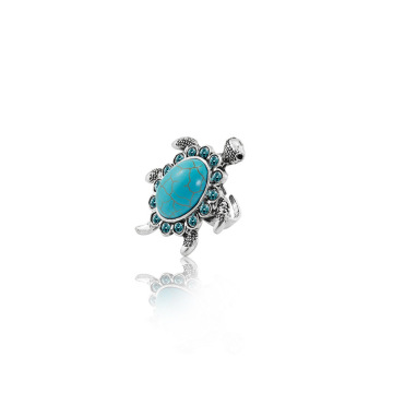 Women's Fashion Turquoise Tortoise Pattern Blue Rhinestone Inlaid Finger Ring