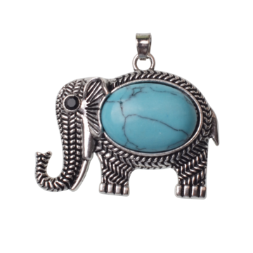 Vintage Turquoise Gemstone Elephant Pendant Necklace ​