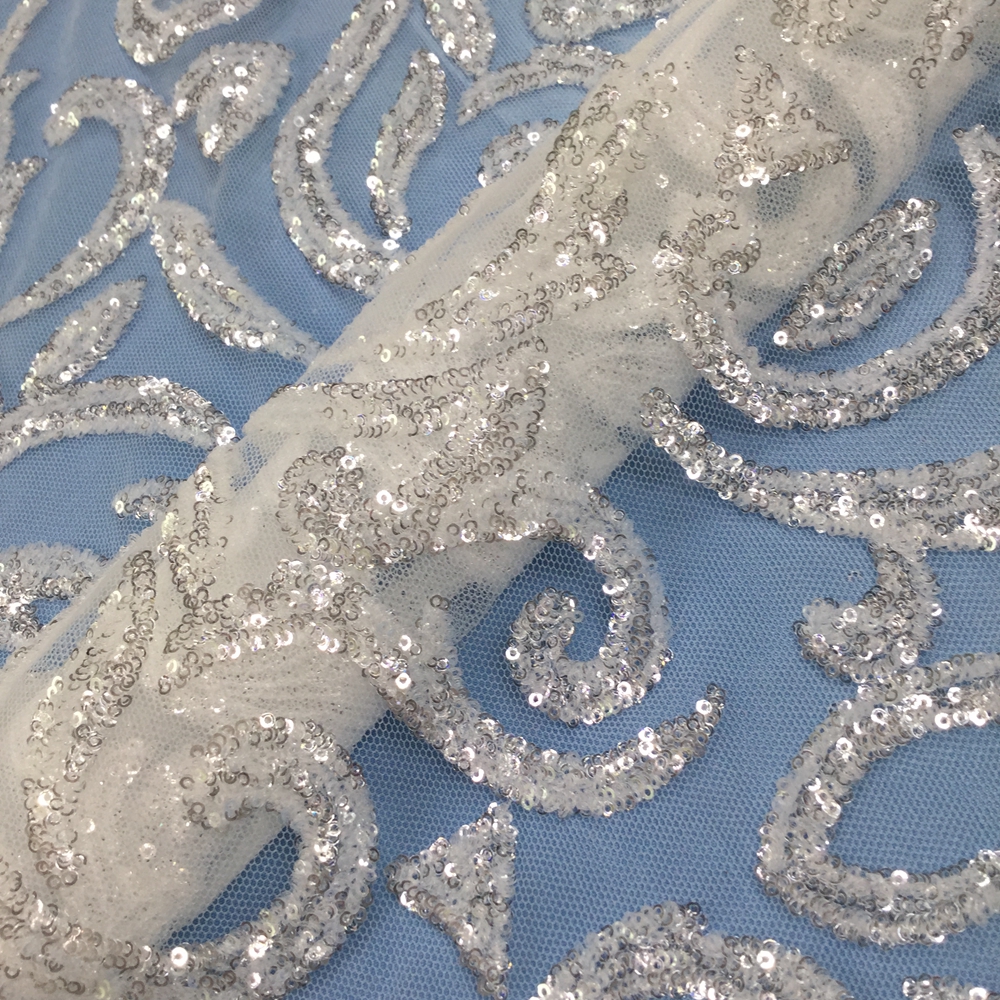 white crystal sequin fabric 