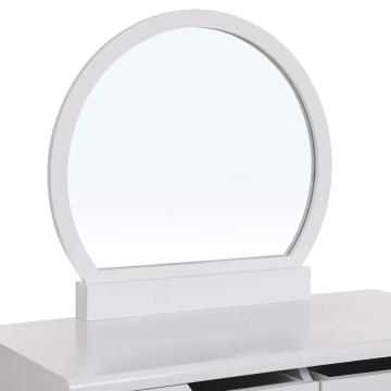 White Vanity Table Set with Round Mirror 2 Large Sliding Drawers Dresser Makeup Table Dressing Table Set