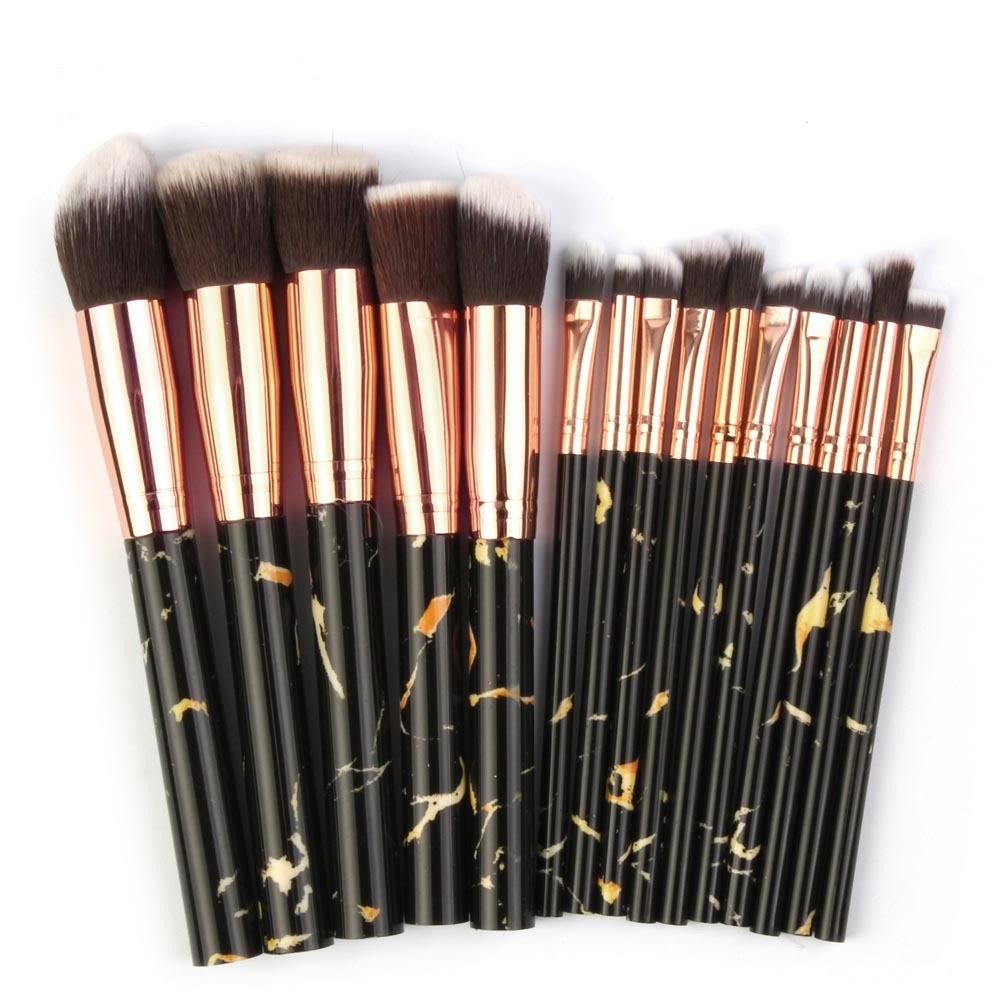 15 Pcs Marble Makeup Brush Set balck