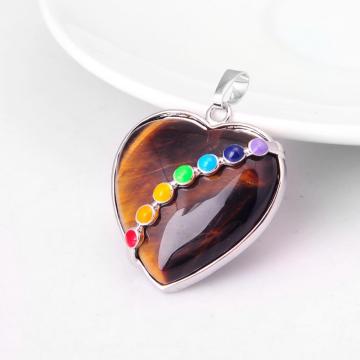 Seven Chakras Crystal Tiger Eye Heart Pendant