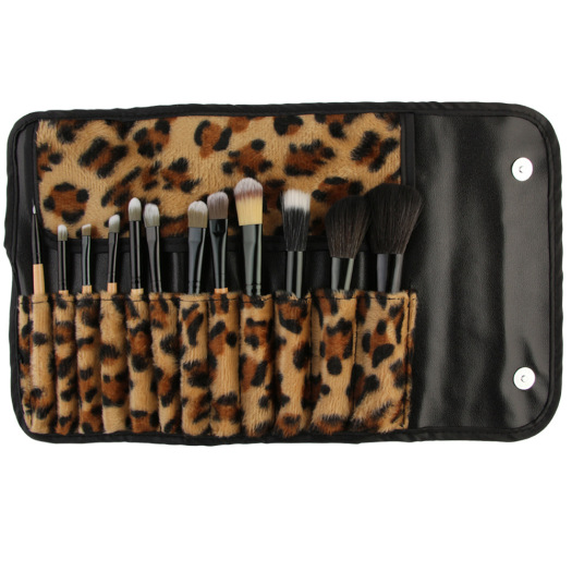 12Pcs Leopard Gold Wood Nylon Makeup Brush Set