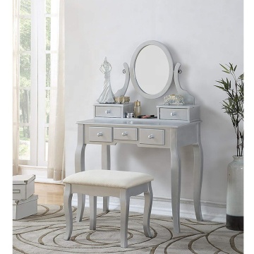 Silver Wood Makeup Vanity dressing Table and Stool Set