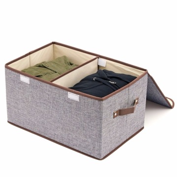 Linen Fabric Foldable Storage Cubes Bin Box Containers with Lid and Handles