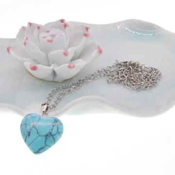 Natural Turquoise Heart Pendant Necklace 45cm Chain