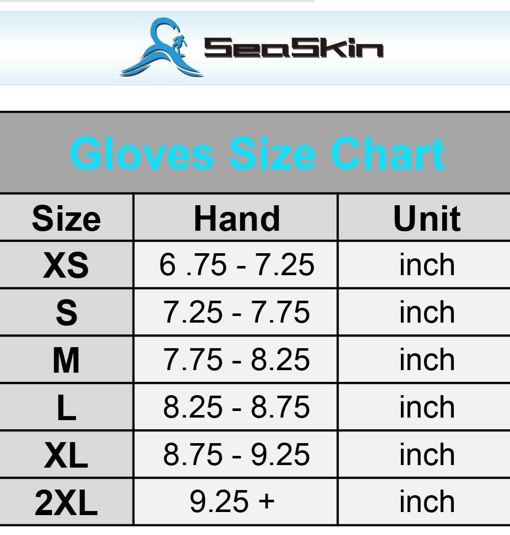 Seaskin Neoprene Gloves Size Chart