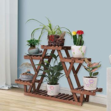 Wood Plant Stand Triangular Plant Shelf Multi Tier Flower Display Holder Storage Rack 6 Pots For Indoor Outdoor Living Room