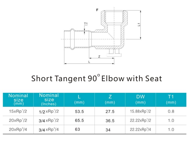 short tangent 90elbow with seat