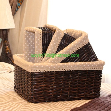 Hand-woven Wicker Willow Storage Baskets Nesting Organizer w/ Lining