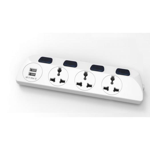 Universal socket in 4 outlet with 2 USB