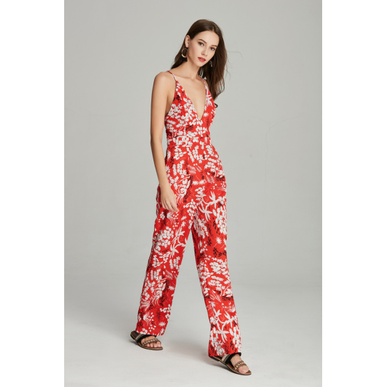 red floral printed womans ladies jumpsuit for summer