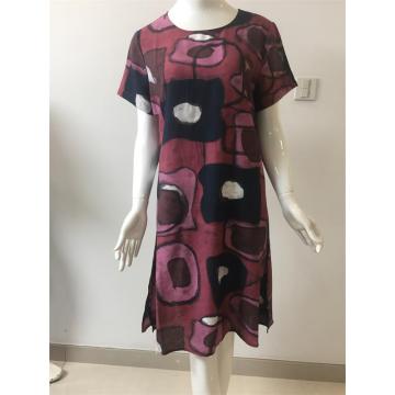 Printed Cotton/Nylon Short Sleeve Dress