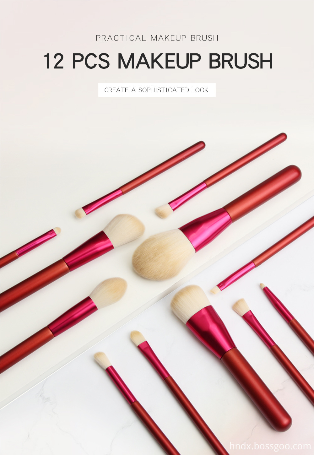 12 PCS Red Handle Makeup Brushes Set 1